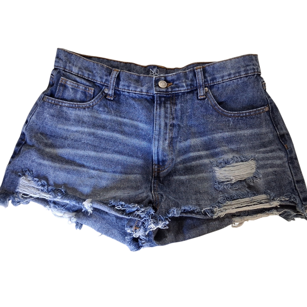 No Boundaries Hi-Rise Size 11 Cut Off Fringe Distressed Denim Bootie Shorts Blue